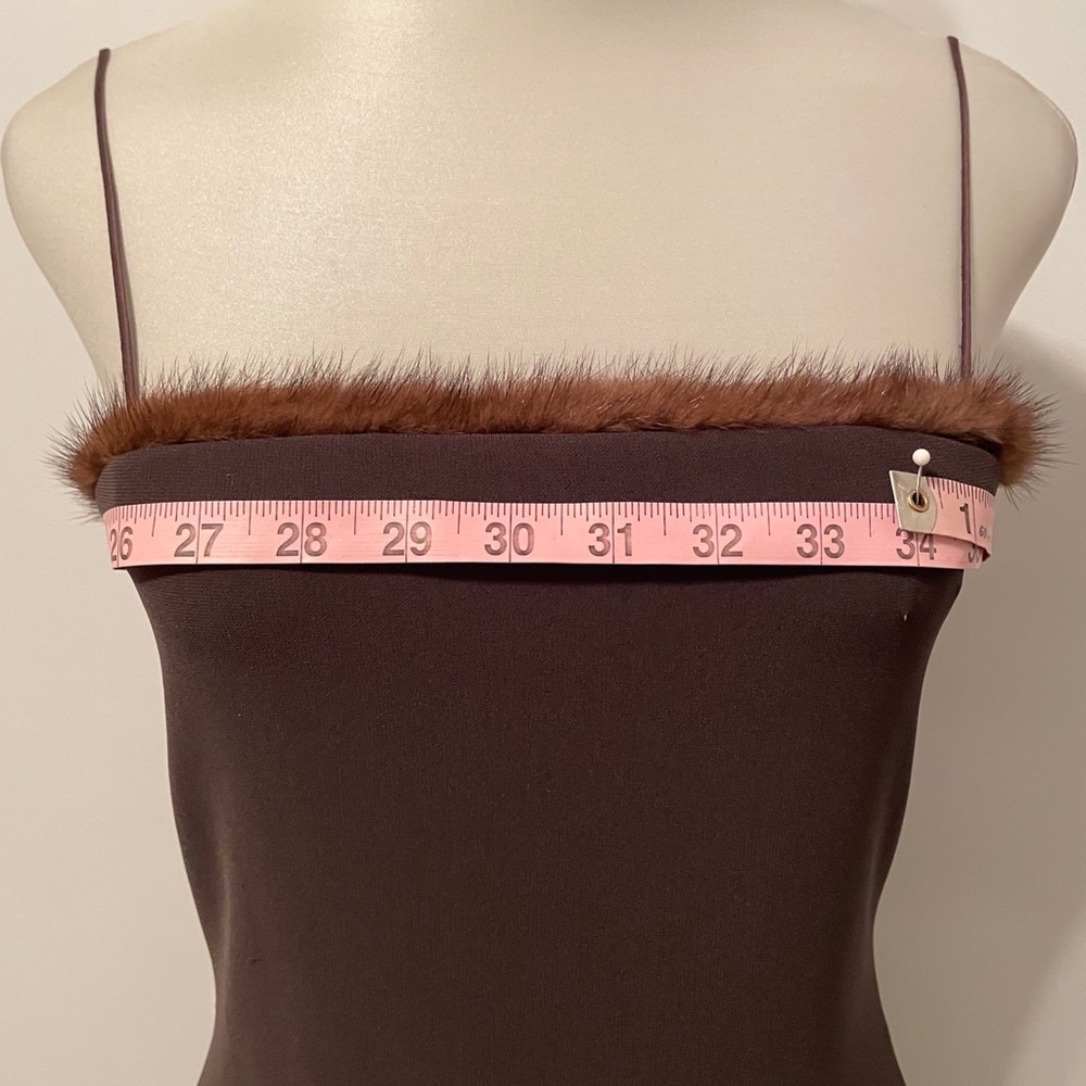 Tahari Striking Mink trimmed Spaghetti Strap Dress - Picture 9 of 13